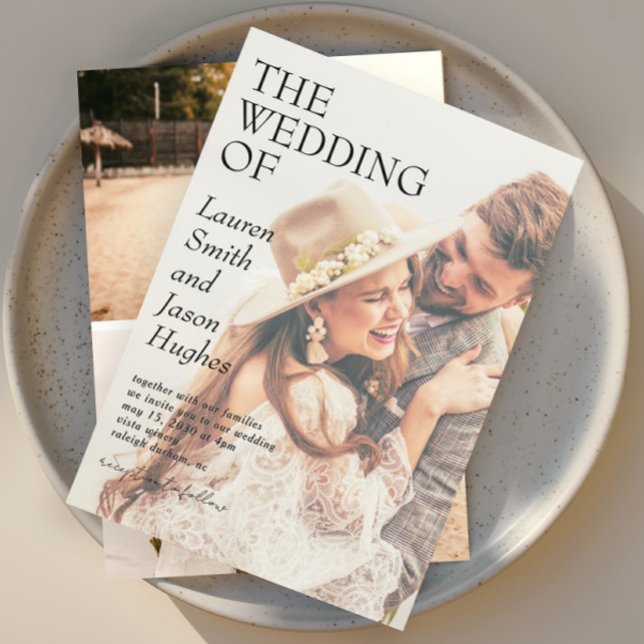 Modern 4 Photo Black & White Boho Bröllop Inbjudningar (Skapare uppladdad)