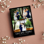 Modern 4 Photo Bröllop Tack<br><div class="desc">Den moderna fotokollage-designen "Kärlek and tack",  bröllop,  tack vare ditt svarta kort med vit textdesign - skräddarsydd med fyra av våra favoritfoton på bröllopsdagen och ditt tack.</div>