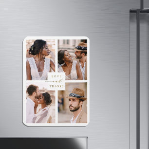 Modern 4 Photo Collage Bröllop Guld Tack Magnet