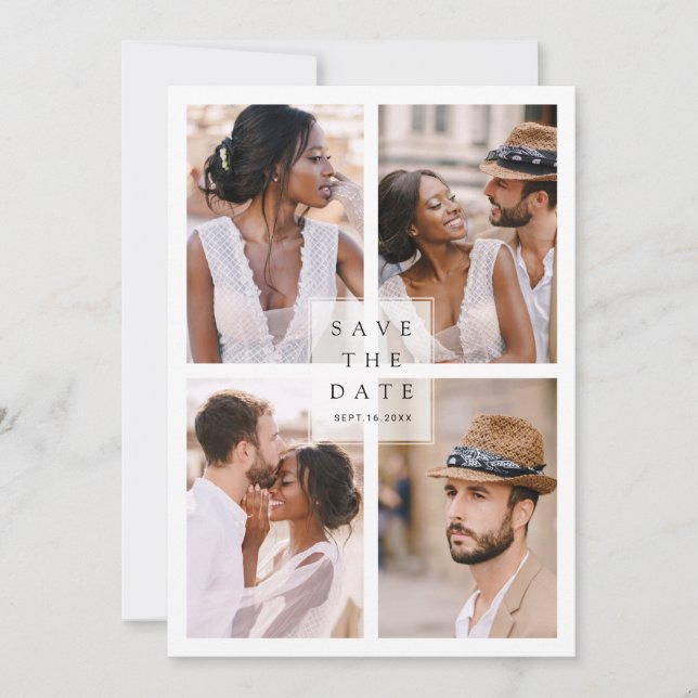 Modern 4 Photo Collage Bröllop spara datum Spara Datumet (Framsida)
