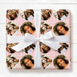 Modern 4 Photo Collage Circle Heart Blush Pink Presentpapper