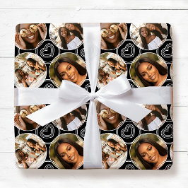 Modern 4 Photo Collage Circle Heart Pattern Black Presentpapper