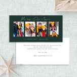 Modern 4 Photo Collage Grönt jul Julkort<br><div class="desc">4 Foton Vitskript Mörk grönt God jul. Tillgänglig digitalt och utskriven. Modern och minimalistisk,  med ett skript för snyggten för God jul. Byt ut provexemplaret bilder mot ditt eget roligt bilder och anpassa resten av orden på vardera sidan efter behov.</div>