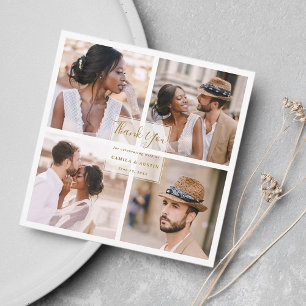 Modern 4 Photo Collage Guld Bröllop Square Tack Kort