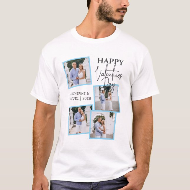 Modern 4 Photo Collage Happy Valentine’s Day T Shirt (Framsida)