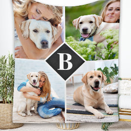Modern 4 Photo Collage Monogram Pet Hund älskare Fleecefilt