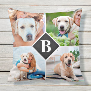 Modern 4 Photo Collage Monogram Pet Hund älskare Kudde