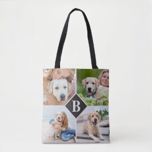 Modern 4 Photo Collage Monogram Pet Hund älskare Tygkasse