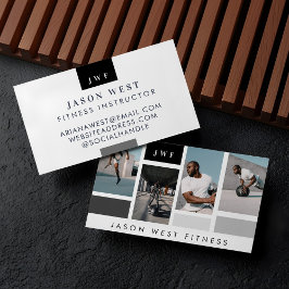 Modern 4 Photo Collage Personal Trainer Fitness Visitkort