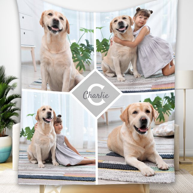 Modern 4 Photo Collage Pet Hund Fleecefilt (Skapare uppladdad)