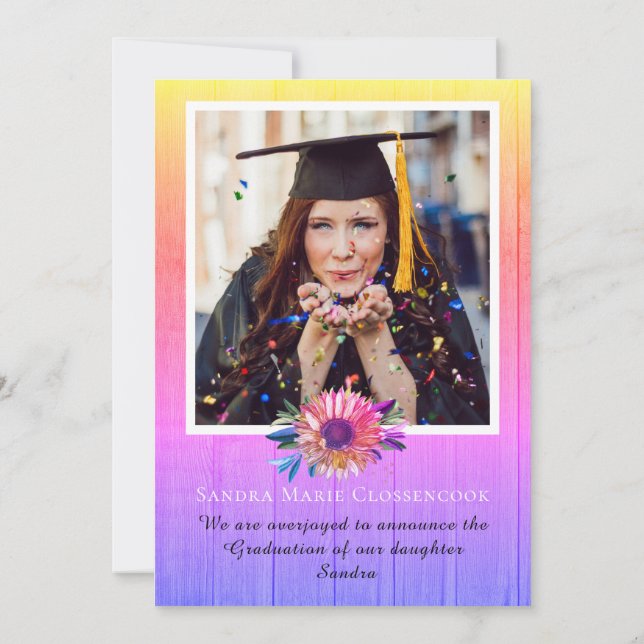 Modern 4 Photo Collage Rainbow studenten Meddelande (Baksida)