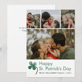 Modern 4 Photo Collage St Patricks Day Family Julkort