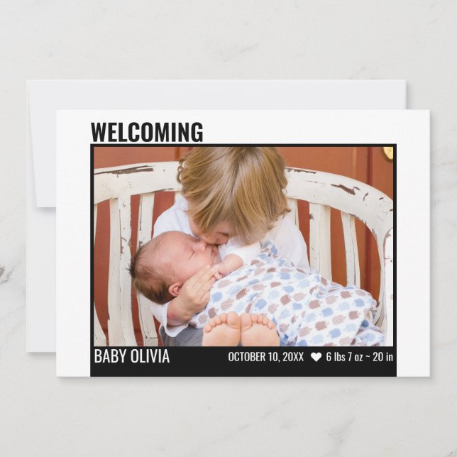 Modern 4 Photo Collage Welving Syskon Birth Meddelande (Framsida)