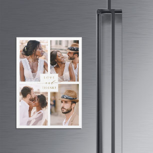 Modern 4 Photo Guld Bröllop Tack Magnetic