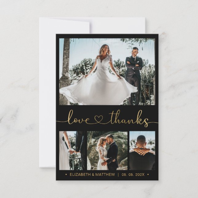 Modern 4 Photo Guld Heart-skript Bröllop Tack (Framsida)