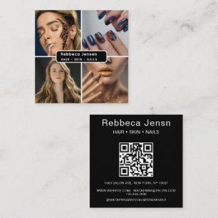 Modern 4 Photo Hair Skin Nail Salon QR-kod Fyrkantigt Visitkort