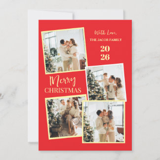 Modern 4 Photo Polaroid Grid Merry Christmas Julkort