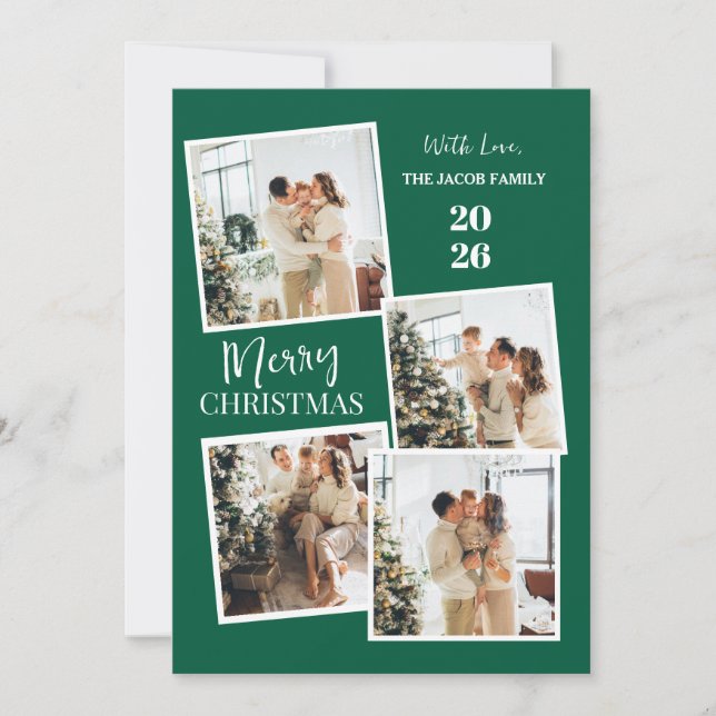 Modern 4 Photo Polaroid Grid Merry Christmas Julkort (Framsida)