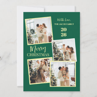 Modern 4 Photo Polaroid Grid Merry Christmas Julkort