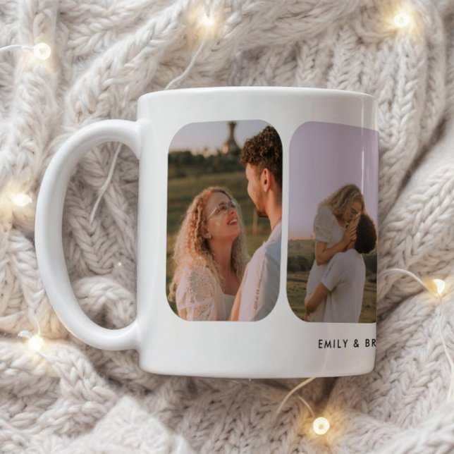 Modern 4-Photo Wedding Couple Names Kaffemugg (Skapare uppladdad)