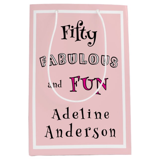 Modern 50 and Fabulous Pink 50th Birthday Gift Bag (Framsidan)