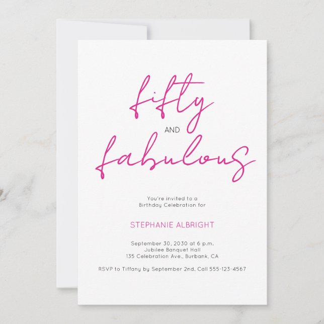 Modern 50 and Fabulous Pink 50th Birthday Party In Inbjudningar (Framsida)