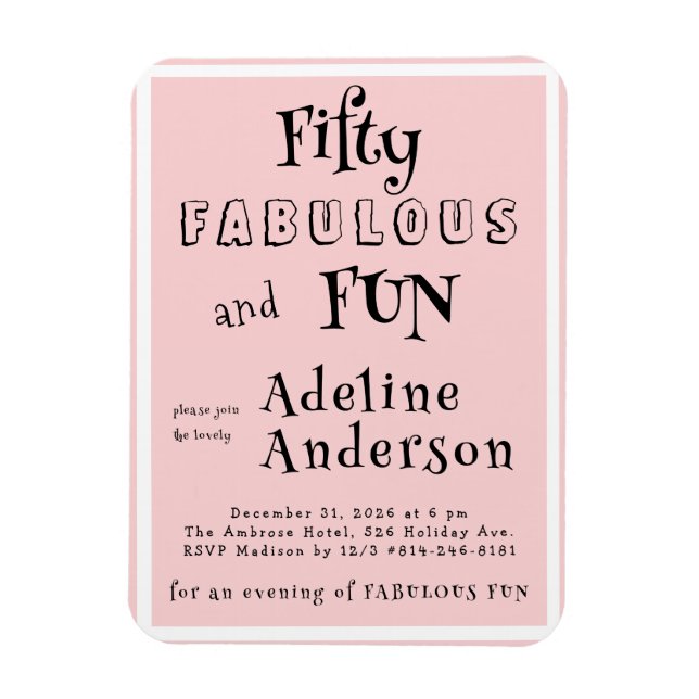 Modern 50 and Fabulous Pink 50th Birthday Party Magnet (Vertikal)