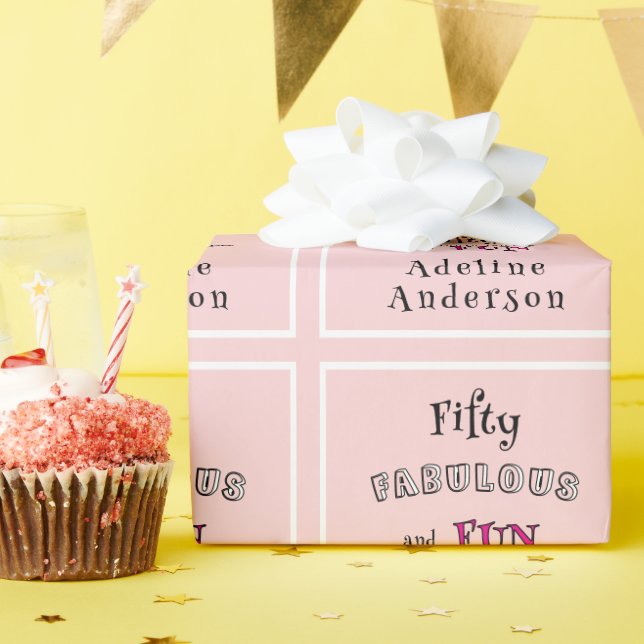 Modern 50 And Fabulous Pink 50th Wrapping Paper Presentpapper (Födelsedagsfest)