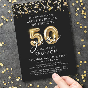 Modern 50-årig klass Reunion Black Guld Streamers Inbjudningar