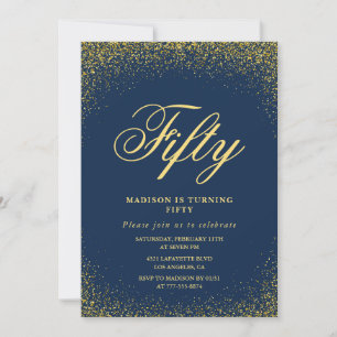 Modern 50-års födelsedagsinbjudan Guld Navy Glitte Inbjudningar