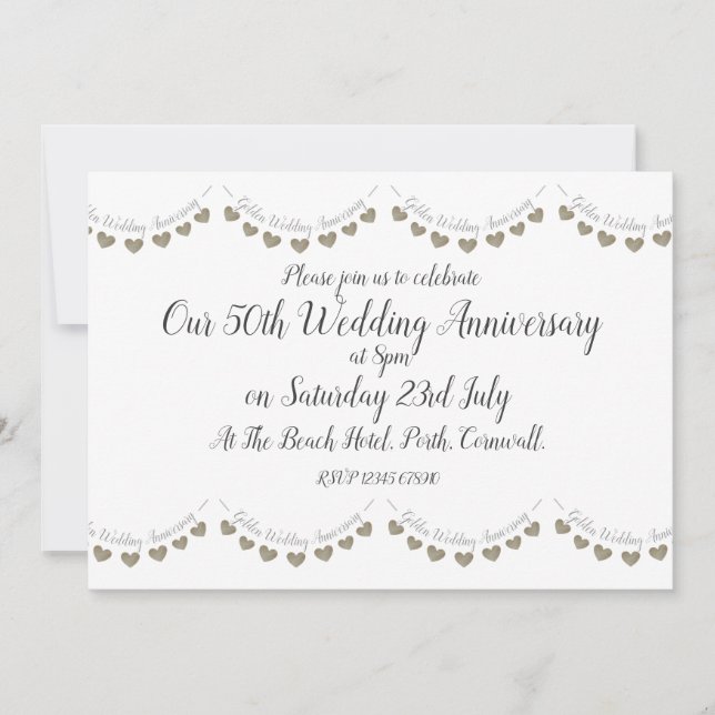 Modern 50-års gul bröllopsdag inbjudningar (Framsida)