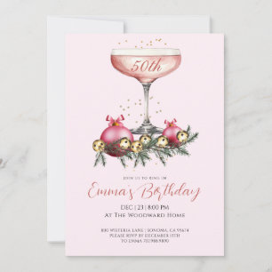 Modern 50-års jul födelsedagsfest Blush Rosa Inbjudningar