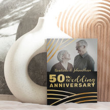 Modern 50-årsdag för Bröllop, svart och Guld foto