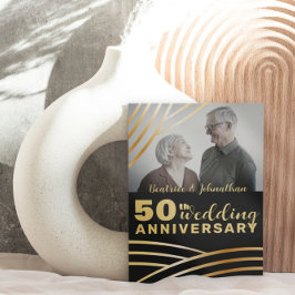 Modern 50-årsdag för Bröllop, svart och Guld foto Inbjudningar