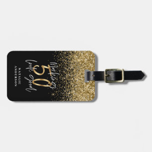 Modern 50-årsdag för svart glitter och guld bagagebricka