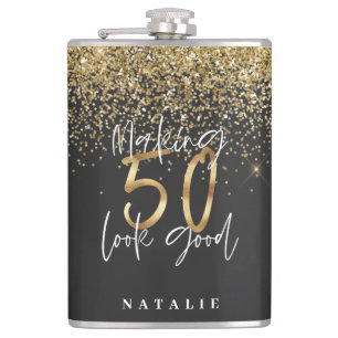 Modern 50-årsdag för svart glitter och guld fickplunta