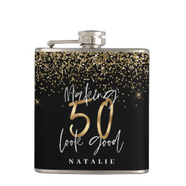 Modern 50-årsdag för svart glitter och guld fickplunta