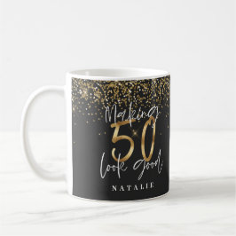 Modern 50-årsdag för svart glitter och guld kaffemugg