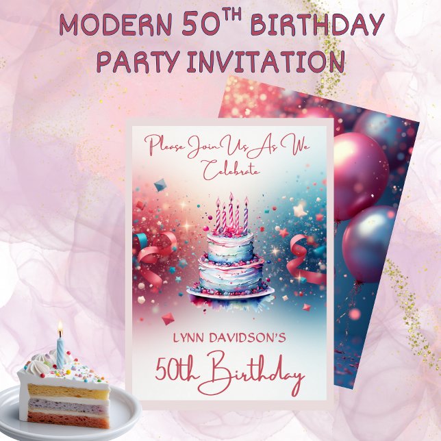 Modern 50-årsfest  inbjudningar (Modern 50th Birthday Party Invitation)