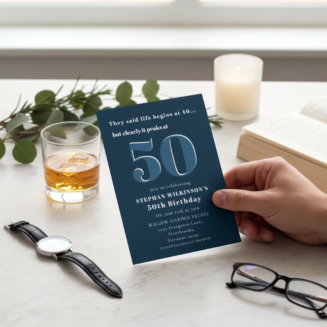 Modern 50-årsfirande Navy  Inbjudningar (Skapare uppladdad)