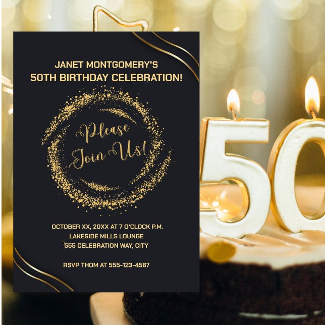 Modern 50-dagars firandeinbjudan till Guld Inbjudningar (Modern Gold 50th Birthday Celebration Invitation)
