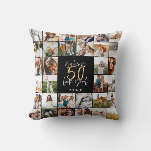 Modern 50-dagars multifotoskriptpresent kudde (Framsida)