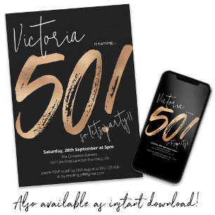 Modern 50:e födelsedag, minimalistisk Guld-sassi Inbjudningar