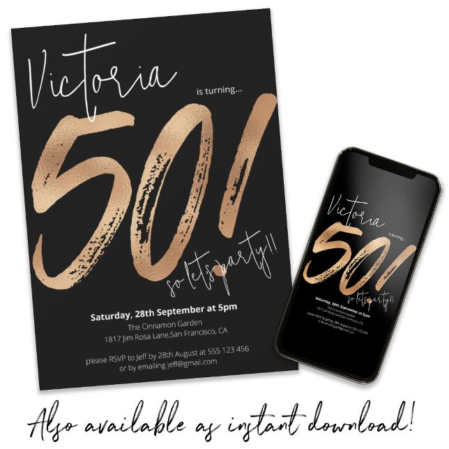 Modern 50:e födelsedag, minimalistisk Guld-sassi Inbjudningar (Skapare uppladdad)
