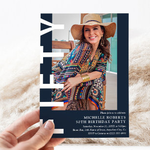 Modern 50:e Födelsedagsfesten foto med 50 sidor Inbjudningar