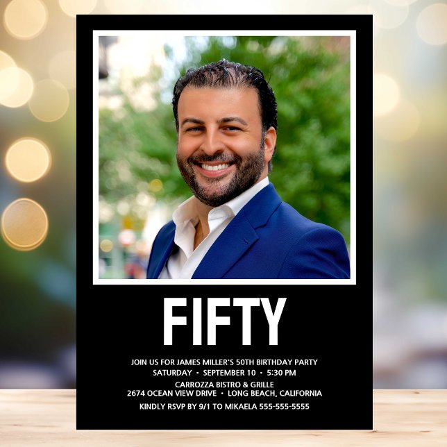Modern 50:e Födelsedagsfesten foto med 50 sidor Inbjudningar (Skapare uppladdad)