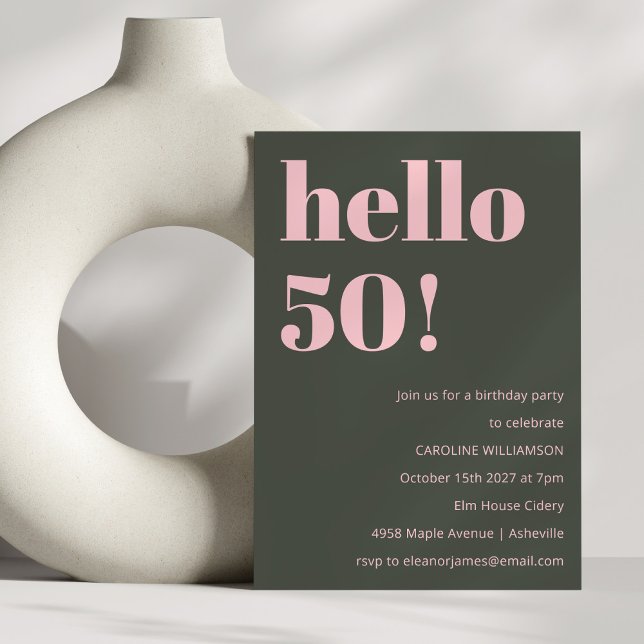 Modern 50:e Födelsedagsfesten i fetstil i Rosa Oli Inbjudningar (Skapare uppladdad)