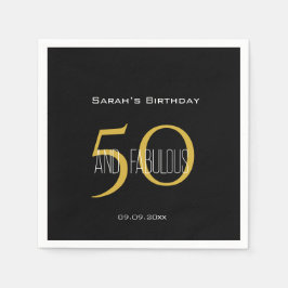 Modern 50 & Fabulous Black and Guld Birthday Pappersservett