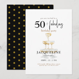 Modern 50 & Fabulous Black Glam-Födelsedagsfest Inbjudningar