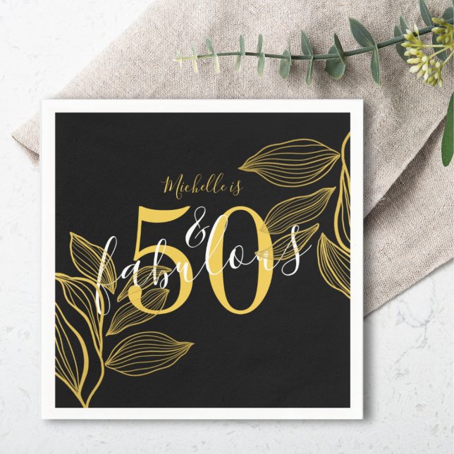 Modern 50 & Fabulous Black & Guld Pappersservett (Skapare uppladdad)